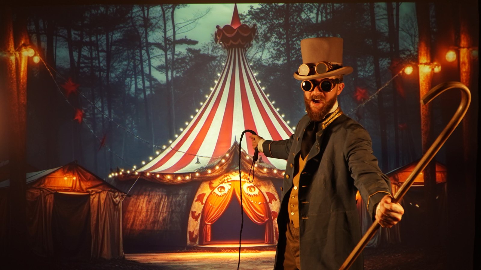 Chad Canfield posed before a circus tent